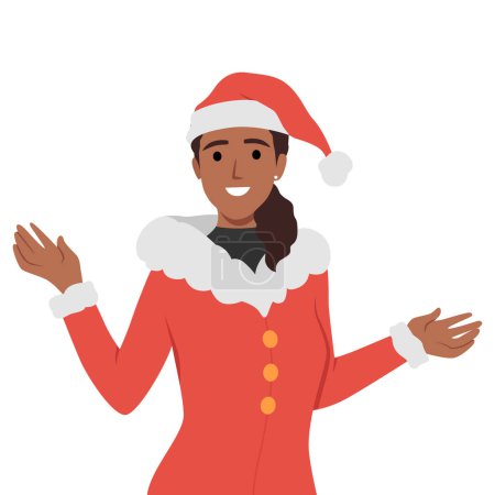 Illustration for Beautiful woman wearing Santa Claus suit. Flat vector illustration isolated on white background - Royalty Free Image