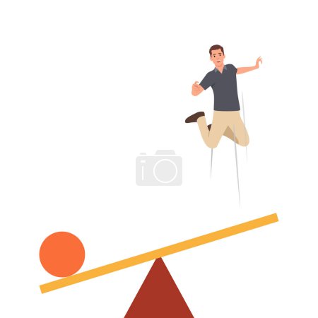 Illustration for Scale between businessman and debt burden, which debt gain advantage or heavier than man. Flat vector illustration isolated on white background - Royalty Free Image