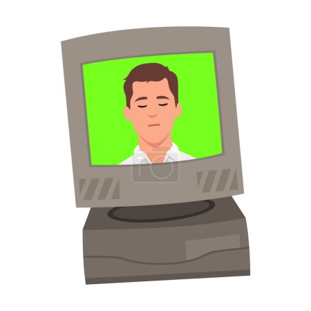 Jeune homme dans la télé rétro. Illustration vectorielle plate isolée sur fond blanc
