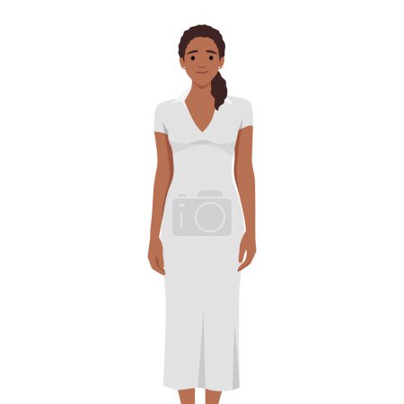 Téléchargez les illustrations : Femme en robe de soirée longue, caractère d'affaires. Illustration vectorielle plate isolée sur fond blanc - en licence libre de droit