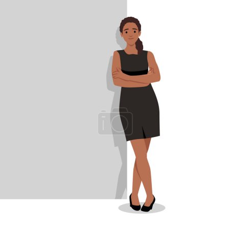 Businesswoman standing and lean against wall, thinking something about new business company. Flat vector illustration isolated on white background
