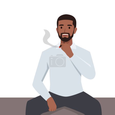 Junger Mann raucht eine Zigarette. Tabakabhängigkeit. Flache Vektordarstellung isoliert auf weißem Hintergrund