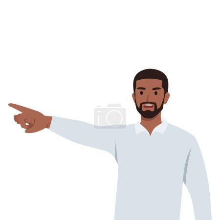 Young man angry worker point out a big problem. Unhappy employee not satisfied with company policies and salaries. Flat vector illustration isolated on white background