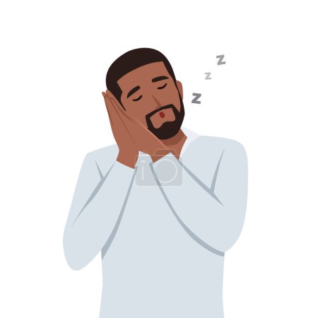 Jeune homme noir se sentant fatigué et endormi. Illustration vectorielle plate isolée sur fond blanc