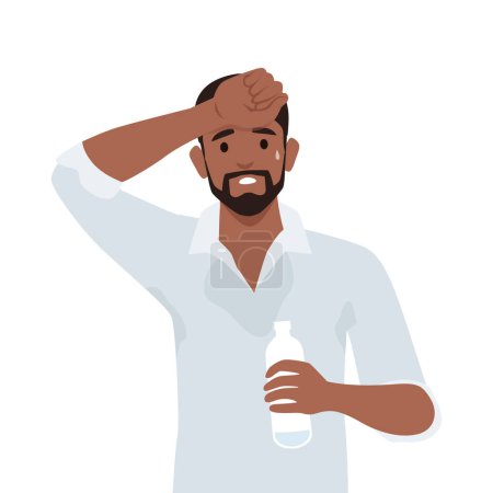 Young black man got sunburn in very hot summer days, man exhausted and sunburn. Flat vector illustration isolated on white background