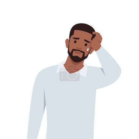 Young black man Disappointed man with facepalm gesture, feeling shame. Person with hand at forehead regret fail. Flat vector illustration isolated on white background