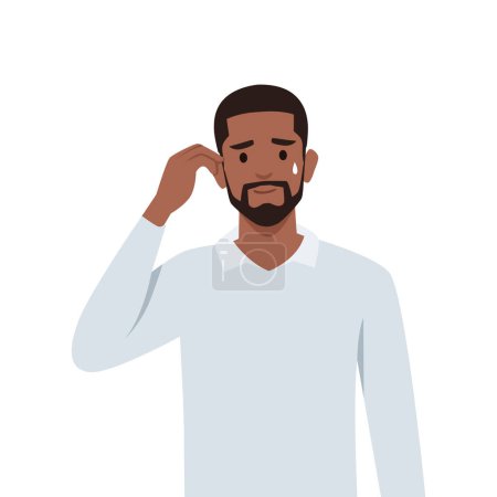 Illustration for Young man Disappointed man with facepalm gesture, feeling shame. Person with hand at forehead regret fail. Flat vector illustration isolated on white background - Royalty Free Image