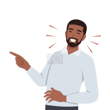 Illustration for Young black man laughing while pointing. Flat vector illustration isolated on white background - Royalty Free Image