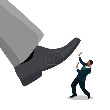 Big shoes stepping on black business man.Concept of power. Flat vector illustration isolated on white background