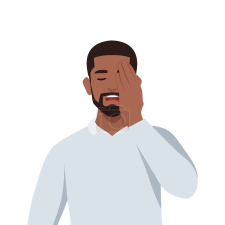 Illustration for Young man with a gestures facepalm. Headache, disappointment or shame. Flat vector illustration isolated on white background - Royalty Free Image