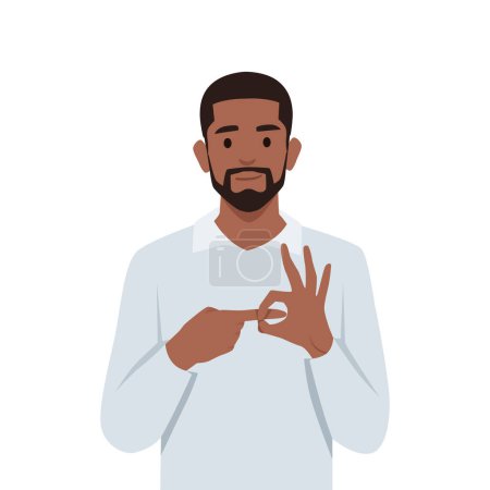 Young black man simulating sex and doing penetration gesture. Flat vector illustration isolated on white background