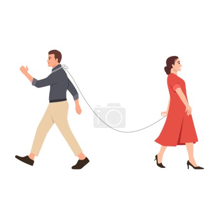 Funny concept of bound and trapped by marriage. Flat vector illustration isolated on white background