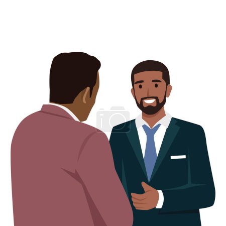 Zwei schwarze Männer unterhalten sich über Geschäfte. Vielschichtiger Charakter. Flache Vektordarstellung isoliert auf weißem Hintergrund