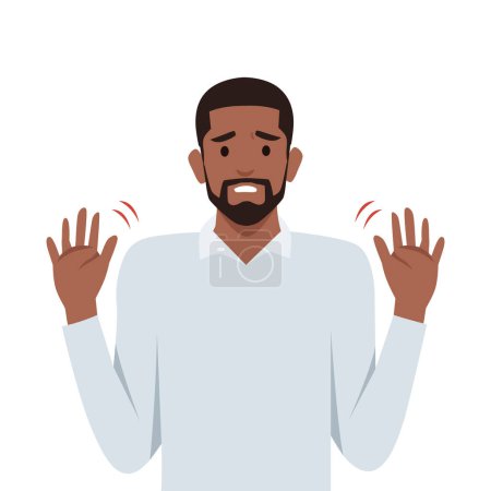 Ilustración de Joven hombre negro haciendo parada con las manos. Di no o no a mí. Ilustración vectorial plana aislada sobre fondo blanco - Imagen libre de derechos