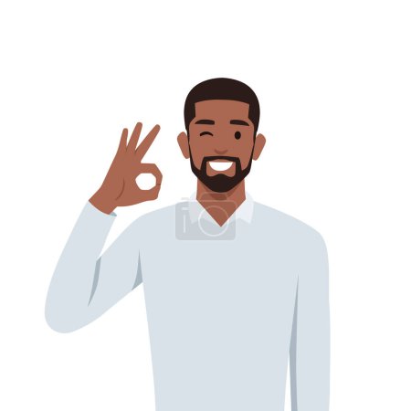 Man is showing a gesture Okay, ok. Flat vector illustration isolated on white background