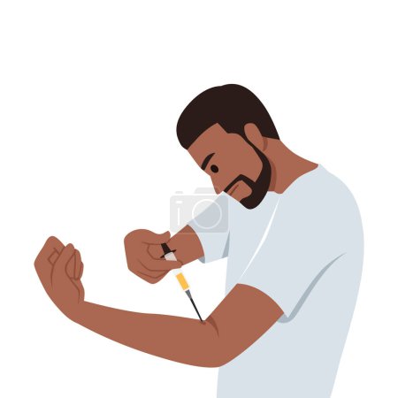 Testosterone Dosage Injection for Black Body Builders Gaining Big Muscles. Flat vector illustration isolated on white background
