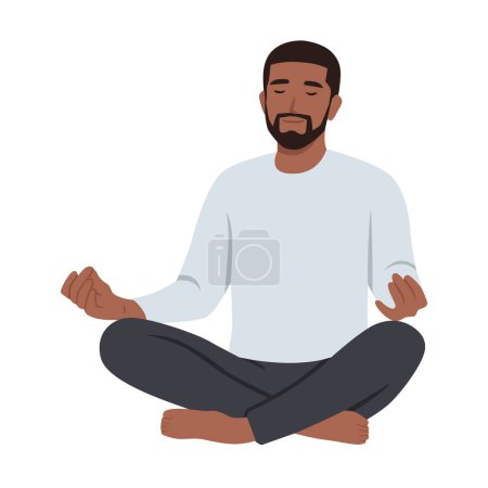 Man doing Lotus pose. The concept of Healthy lifestyle. Flat vector illustration isolated on white background