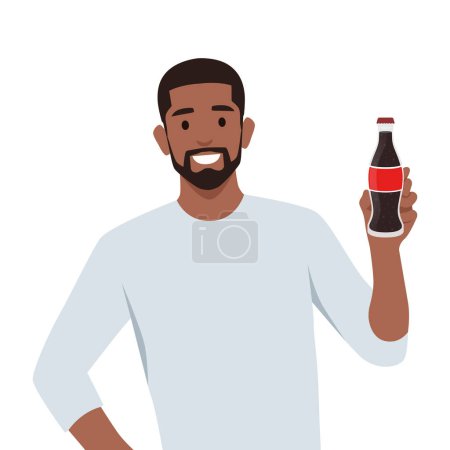 Junger Mann mit Cola-Flasche. Flache Vektordarstellung isoliert auf weißem Hintergrund