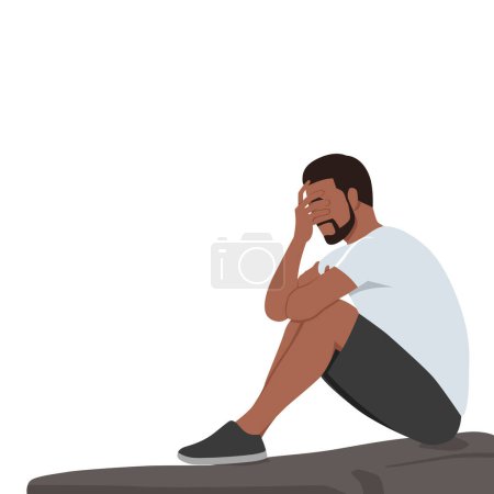 Depressed man sitting on floor. Flat vector illustration isolated on white background