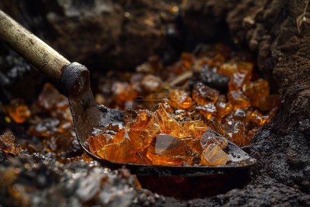 Photo for Close-up of a shovel with amber in the smithy - Royalty Free Image