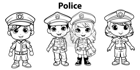 Téléchargez les illustrations : Jeu vectoriel de policiers de bande dessinée - en licence libre de droit