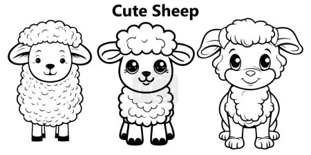 Ilustración de Bonita oveja de dibujos animados. ilustración vectorial. libro para colorear. - Imagen libre de derechos