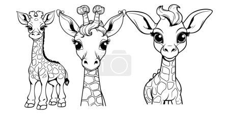 Téléchargez les illustrations : Illustration vectorielle du livre de coloriage de dessin animé girafe - en licence libre de droit