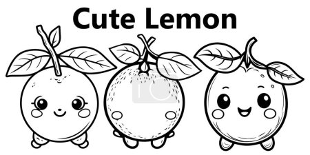 Téléchargez les illustrations : Illustration vectorielle de dessin animé kawaii citron fruit - en licence libre de droit