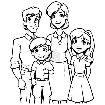 Téléchargez les illustrations : Dessin animé famille heureuse. croquis pour le design - en licence libre de droit