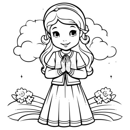 Illustration for Vector illustration of a girl in the dress with a bouquet of flowers - Royalty Free Image
