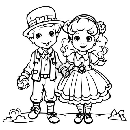 Illustration for Coloring book with kids and cute cartoon characters. vector illustration. coloring picture - Royalty Free Image