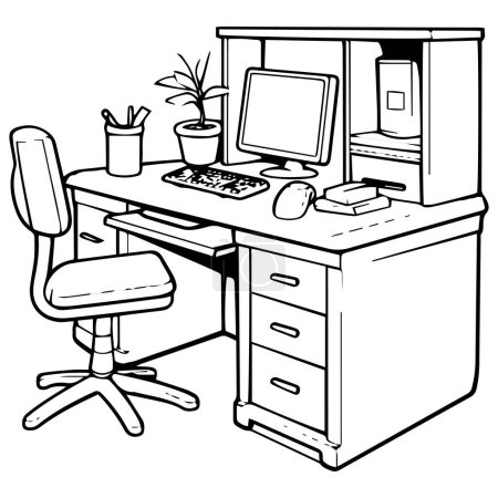 Ilustración de Lugar de trabajo con silla de oficina y mesa - Imagen libre de derechos
