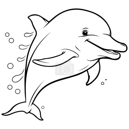 Illustration for Vector illustration of dolphin jumping. black and white - Royalty Free Image