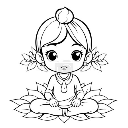 Illustration for Little girl in lotus pose coloring book - Royalty Free Image