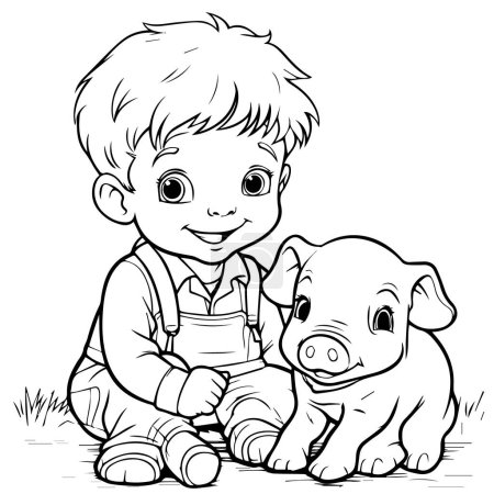 Illustration for Cartoon boy playing with a puppy - Royalty Free Image