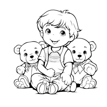 Téléchargez les illustrations : Illustration vectorielle d'enfants de dessins animés avec ours en peluche - en licence libre de droit