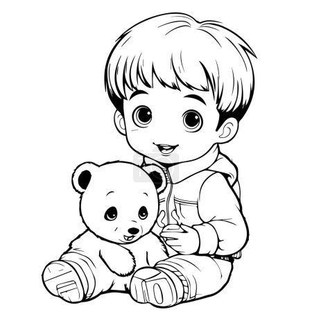 Téléchargez les illustrations : Illustration vectorielle de petit garçon avec ours. illustration vectorielle dessinée à la main - en licence libre de droit