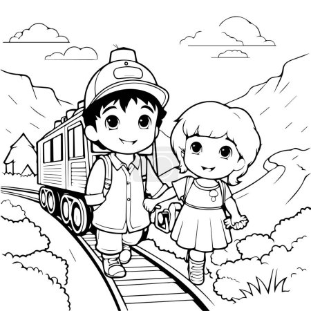 Illustration for Kids and train cartoon - Royalty Free Image