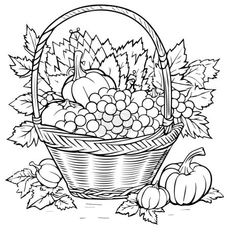 Illustration for Autumn harvest. coloring book with fruits and vegetables. - Royalty Free Image