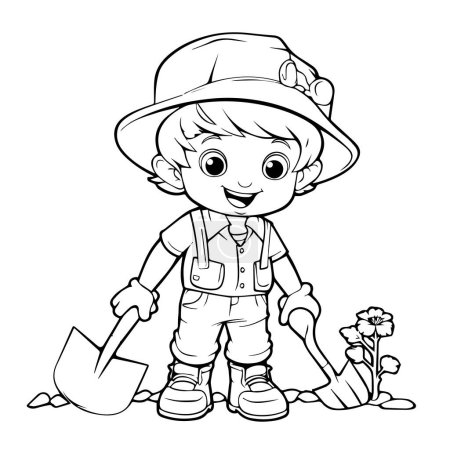 Illustration for Cartoon boy farmer with shovel - Royalty Free Image