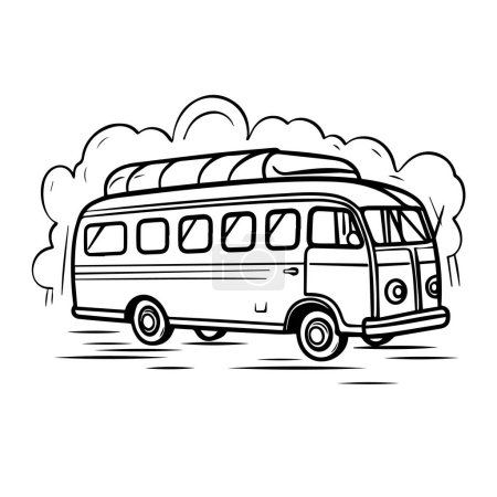 Illustration for Camper van with trailer. camping, travel, adventure, tourism, trip, adventure, trip. vector sketch illustration isolated on white background. - Royalty Free Image