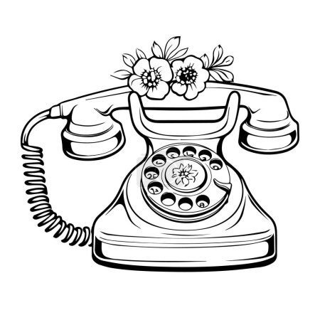 Illustration for Vector illustration of a telephone with flowers - Royalty Free Image