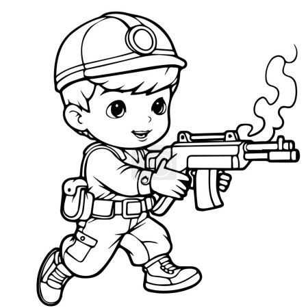 Téléchargez les photos : Soldat tenant pistolet dessin animé personnage illustration isolé sur blanc - en image libre de droit