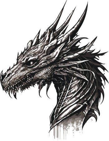Illustration for Vintage Illustration fearless black dragon, head silhouette. Vector illustration - Royalty Free Image