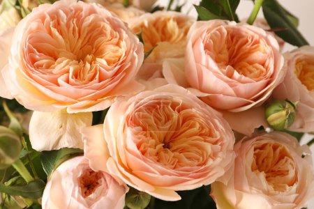 Téléchargez les photos : Bouquet de belles roses en vase sur fond bois - en image libre de droit