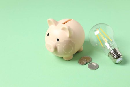 Light bulb and piggy bank. The idea of saving energy and accounting for finances in the concept of home and family, saving the world and energy