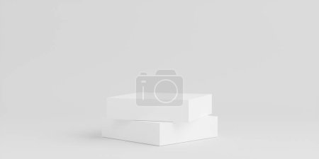 Téléchargez les photos : Produit Podium - Deux podiums carrés empilés blancs, fond blanc. Illustration 3D - en image libre de droit