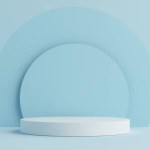 Product Podium - Blue & White Podiums, Blue Background. 3D Illustration