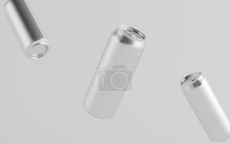 Photo for 16 oz. / 500ml Aluminium Beer / Soda / Energy Drink Can Mockup - Three Floating Cans.  3D Illustration - Royalty Free Image