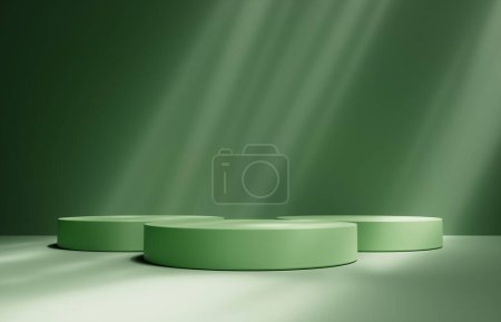 Téléchargez les photos : Produit Podium - Podium vert, fond vert ombragé. Illustration 3D - en image libre de droit
